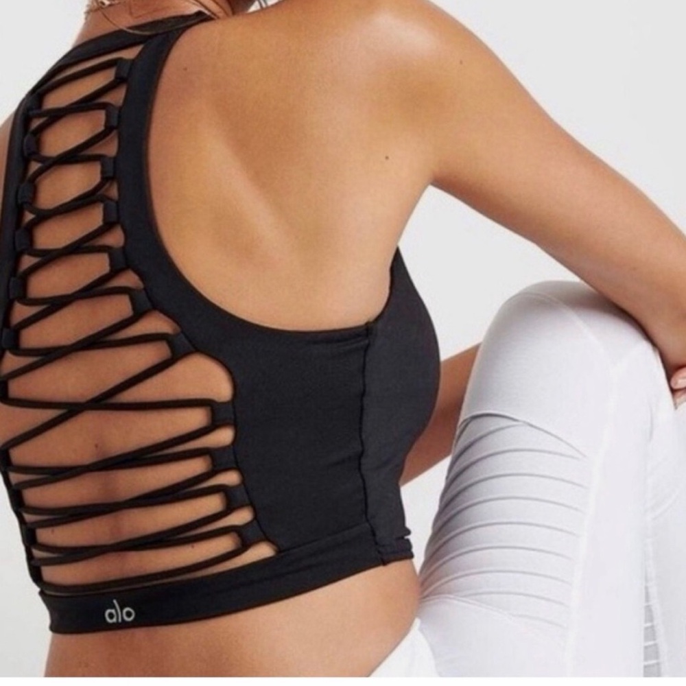 ALO Yoga Black Lace-Up Back Top